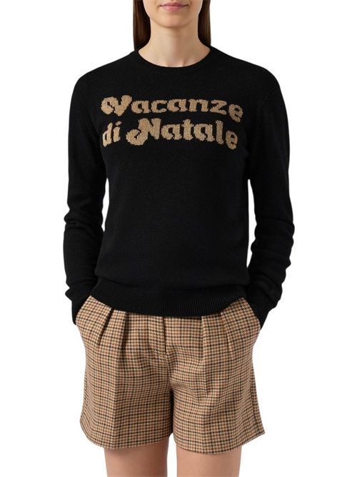 Maglione donna New Queen Vacanze di Natale nero e oro MC2 Saint Barth | NEW QUEEN - VACANZE LOGO00OR